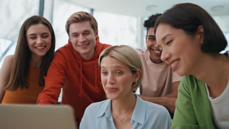 greeting people waving hands computer at office closeup. startup team video call