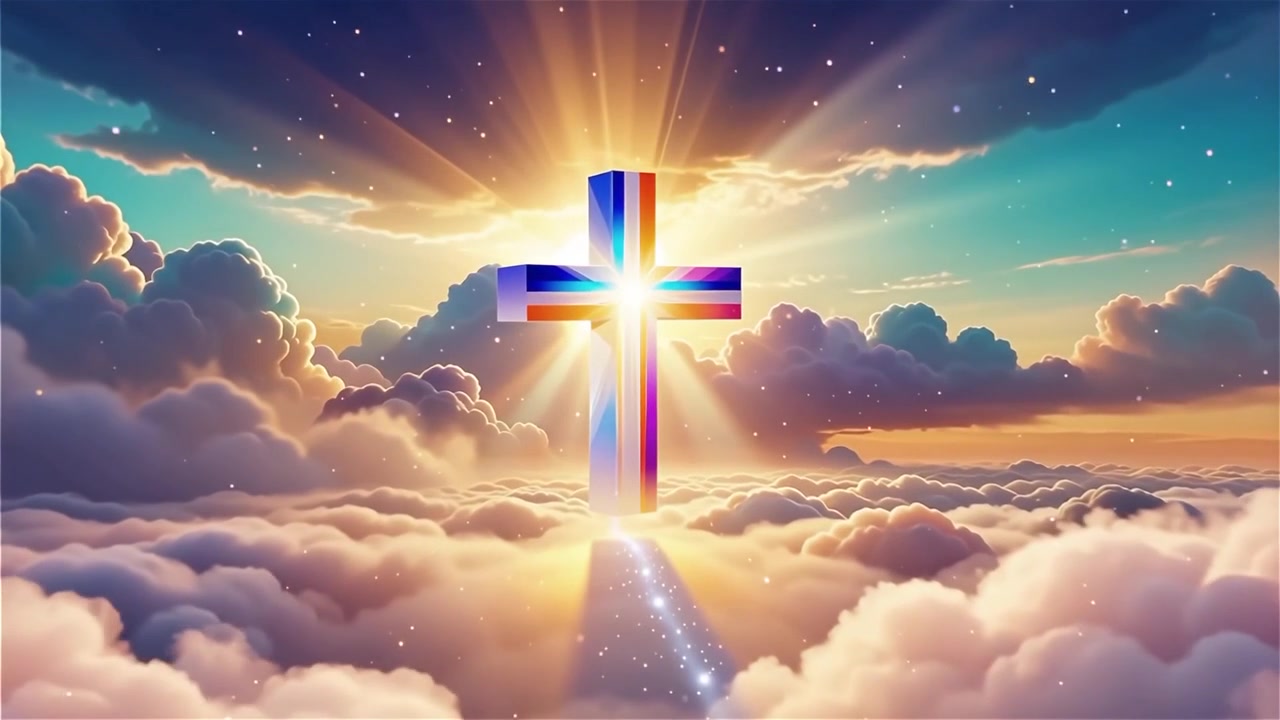 Croce Cristiana Luce Celestiale Sfondo per il Culto.