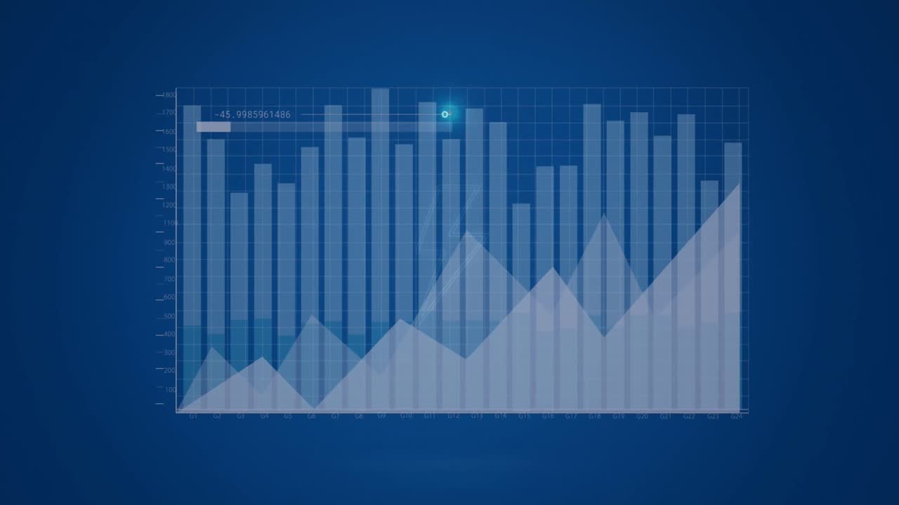 animación del procesamiento de datos financieros sobre un fondo azul