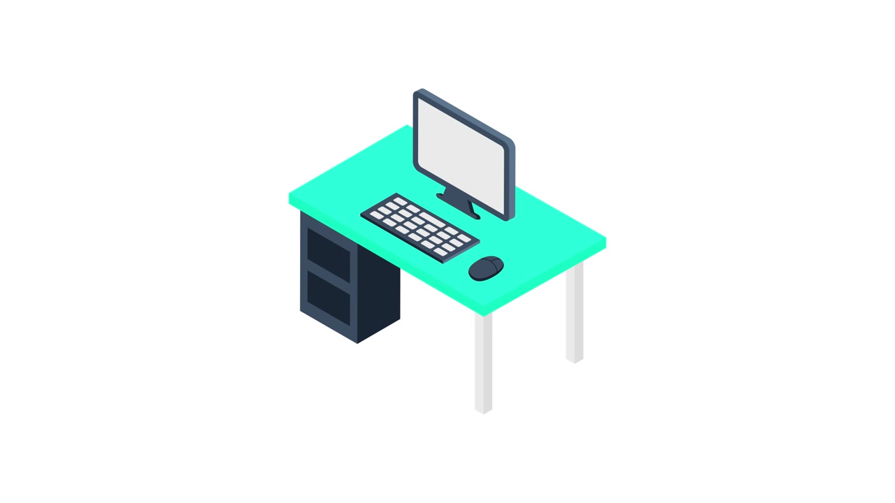 Isometric Animation of a Modern Office Desk Setup