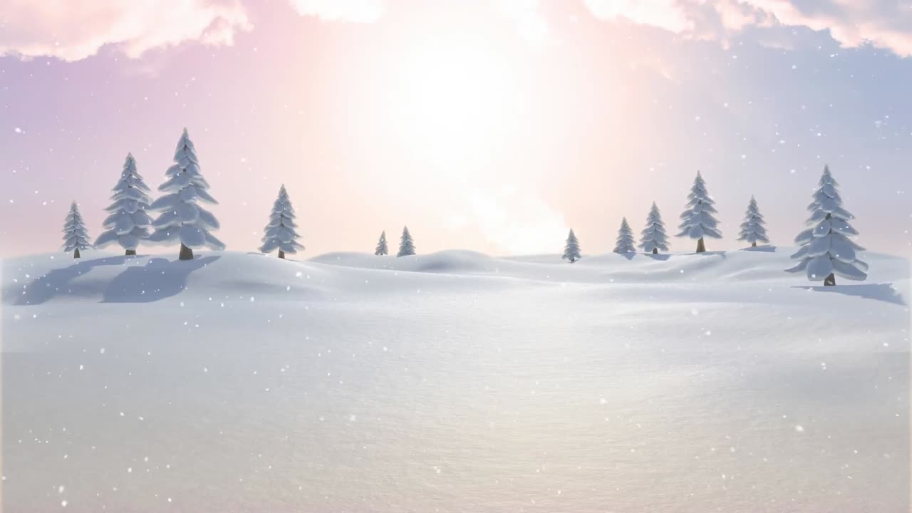 하늘의 구름에 대항하여 겨울 풍경에 여러 나무에 눈이 내리고 있습니다.