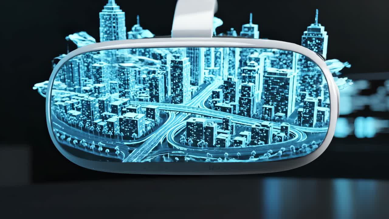 Virtual Reality Headset Showcasing a Futuristic Digital City