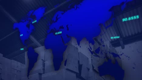 animación del globo y la interfaz digital con procesamiento de datos sobre el almacén