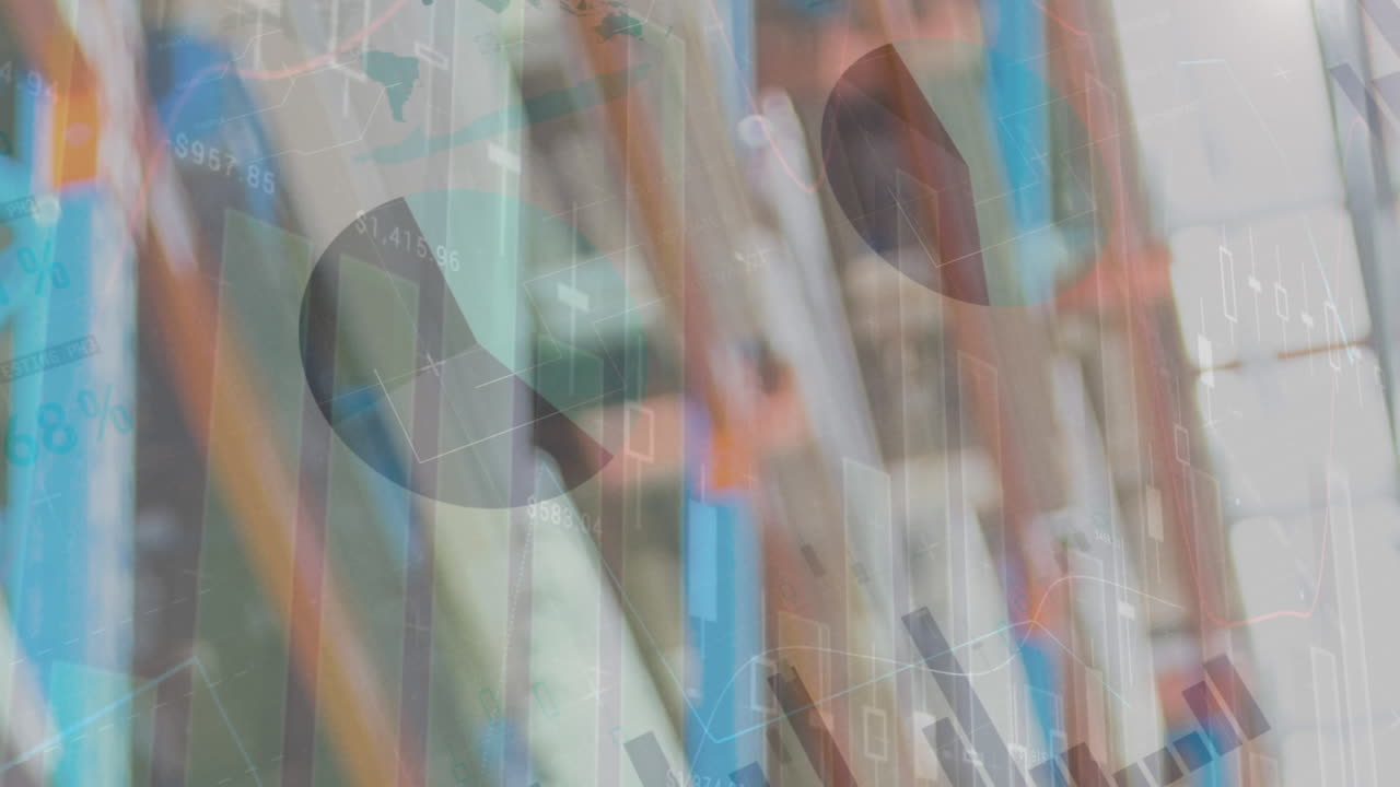 animación del procesamiento de datos financieros en el almacén