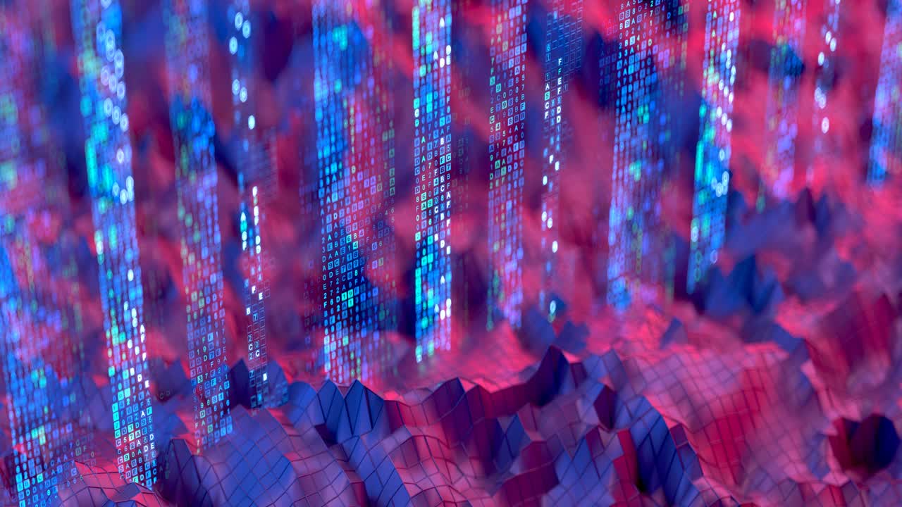 네온 빛의 사이버 공간: 3d 렌더링 애니메이션