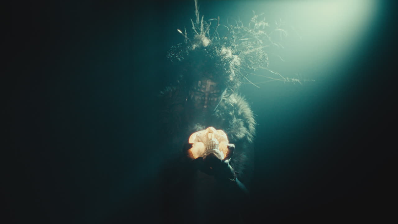 A creepy witch during the night storm