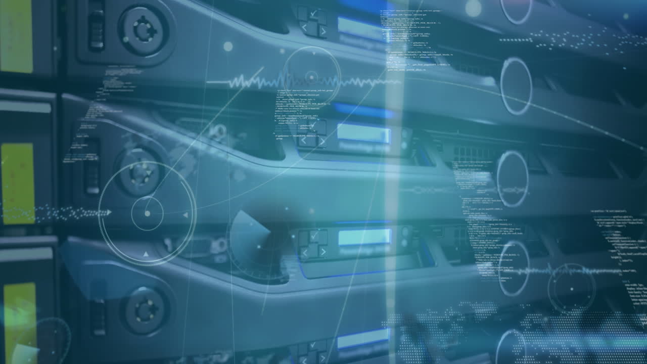 animación de la red de conexiones y procesamiento de datos frente a un servidor de computadora