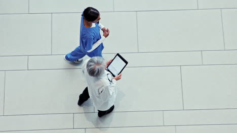 doctors, planning and tablet for hospital