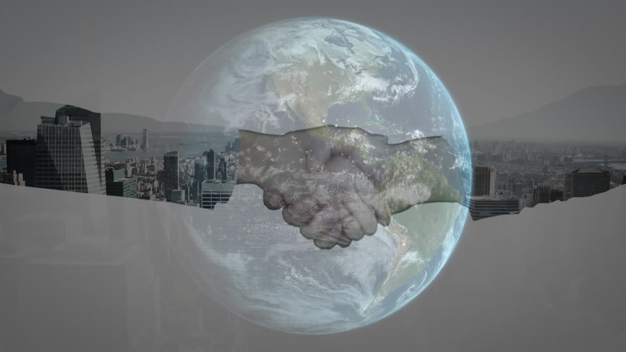 사업가 들 이 회전 하는 지구 를 상대로 합의 에 도달 하고 있다