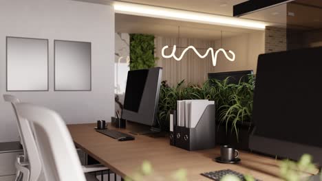 3d render of empty modern office with computer monitor