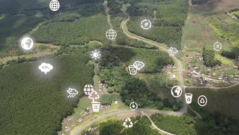 Futuristic-aerial-drone-view-of-the-forest-coverage