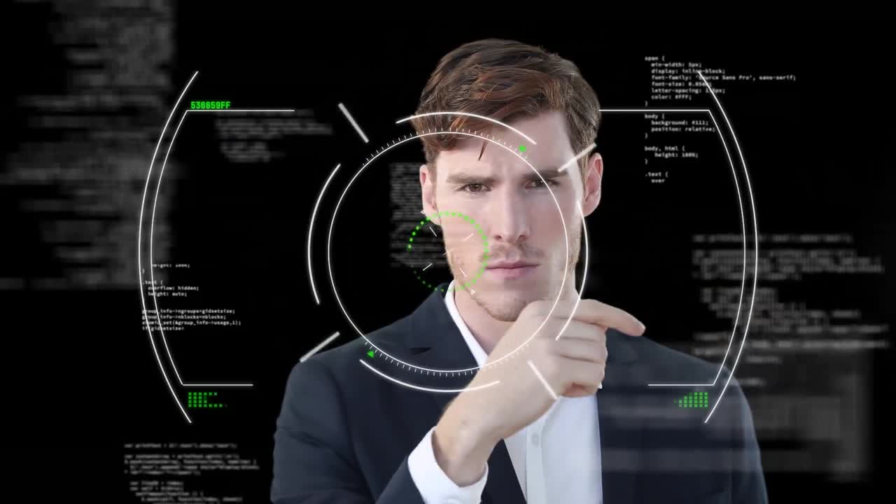 анимация обработки данных над кавказским деловым мышлением