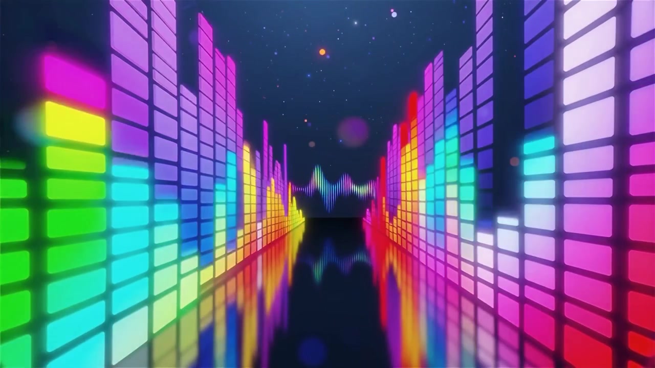 Futuristisk regnbuefarvet neon musik equalizer visualisering baggrund.