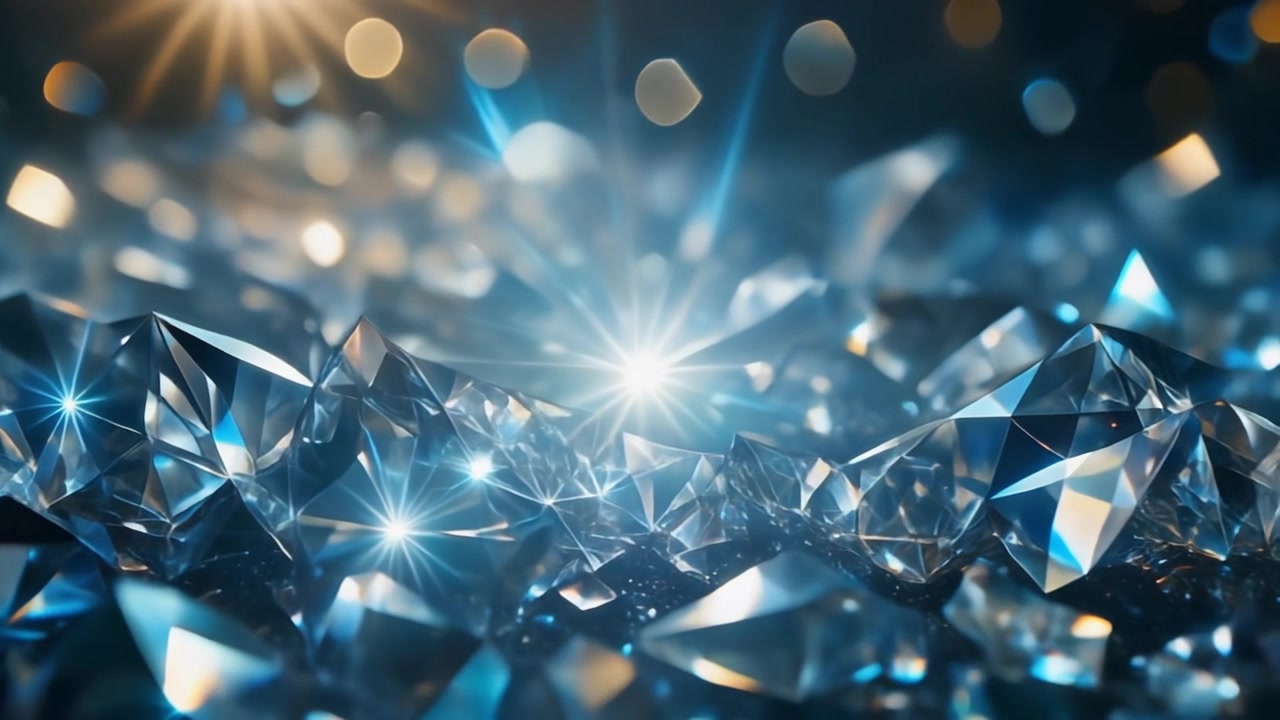 Diamanti e gemme scintillanti con bagliori di luce cinematografici