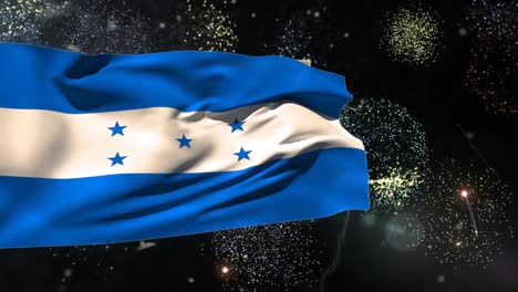 animation of flag of honduras over fireworks on black background