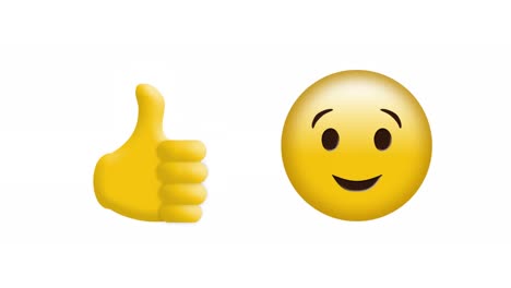 animation of thumbs up and kissing face emoji icons over white background