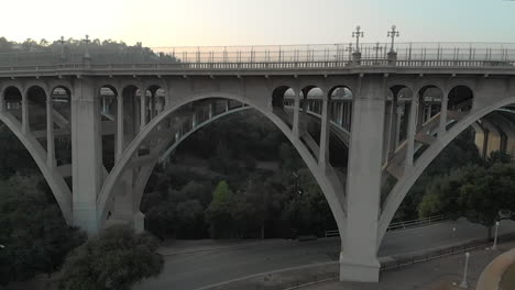 aerial slide of colorado street bridge in front of ventura fwy in la, california