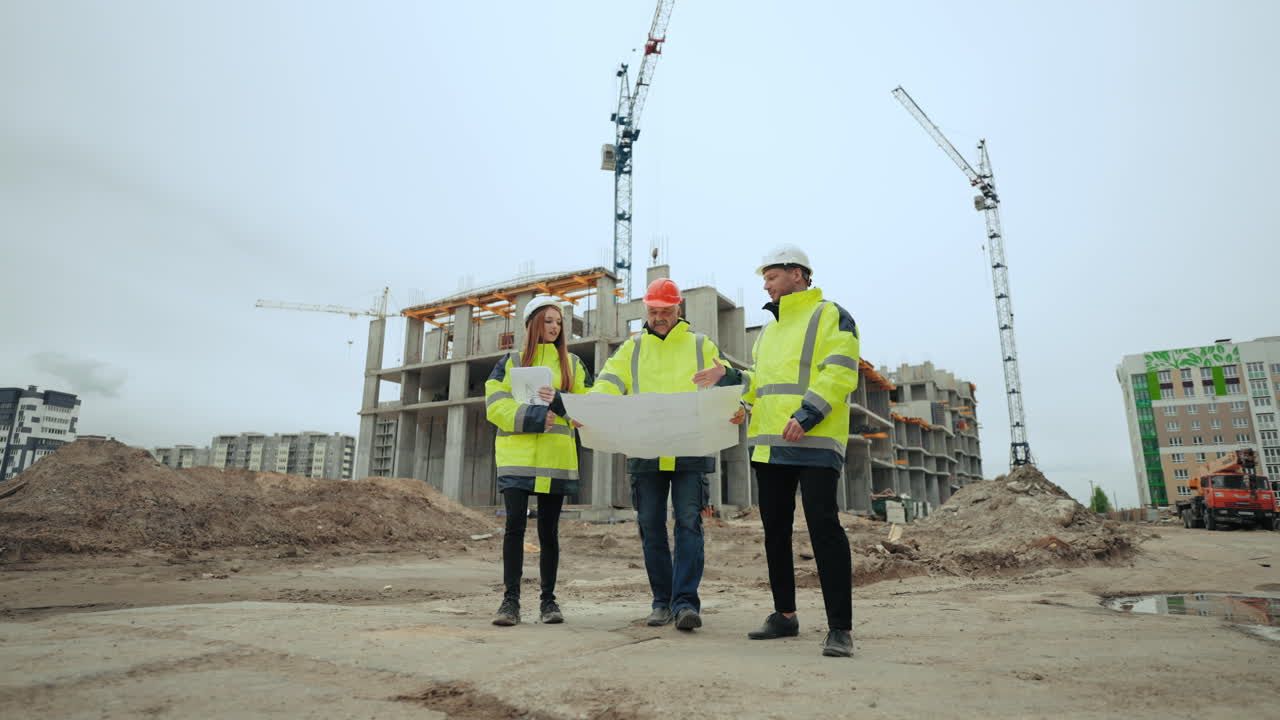 grupo de ingeniería e inspección de edificios en el objeto de construcción equipo de constructores profesionales