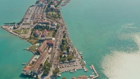 drone shot over sirmione city, garda lake italy