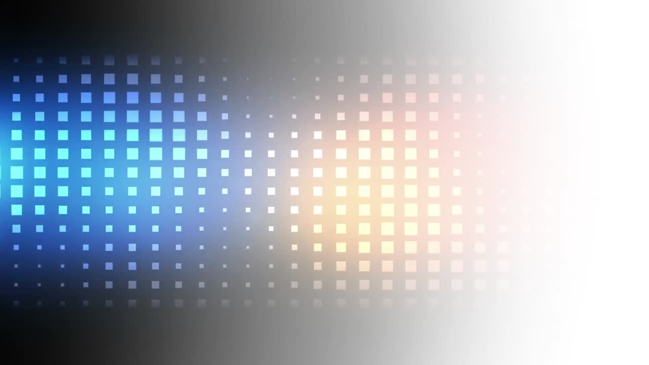 Animation of squares with multicolored lens flares over black background