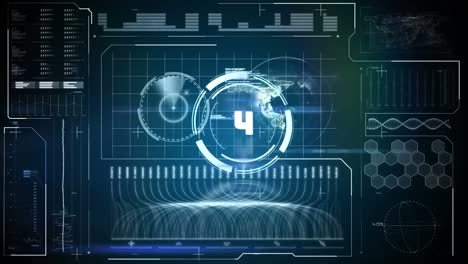 animation of scope scanning with countdown over data processing on black background
