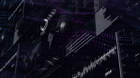 animation of digital data with graphs and charts on dark background