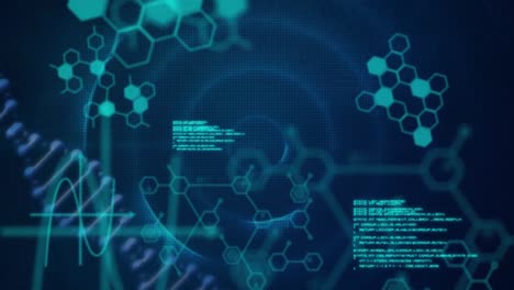 Animation-Der-Computersprache-Mit-DNA-Helix-Und-Molekülstrukturen-Vor-Kreisen-Im-Hintergrund