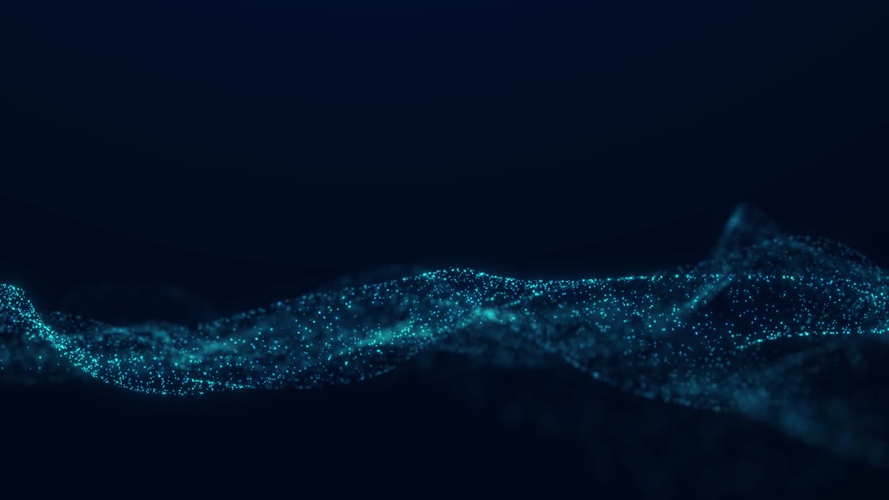 Futuristic particle wave. Abstract technology background. Big data visualization. 3D rendering. 4k animation.