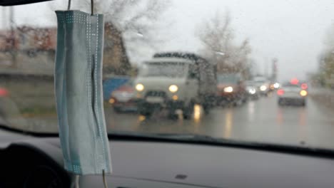 rainy day drive with mask