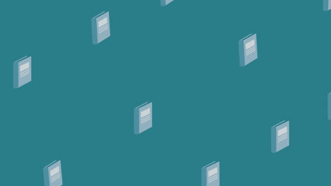 animación de cuadernos grises repetidos que se mueven sobre un fondo azul medio