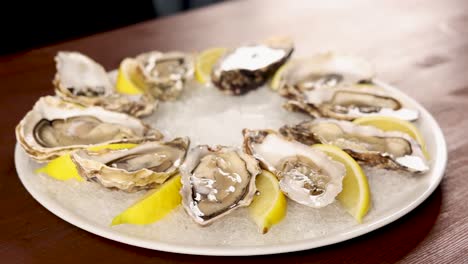 fresh oysters with lemon and ice