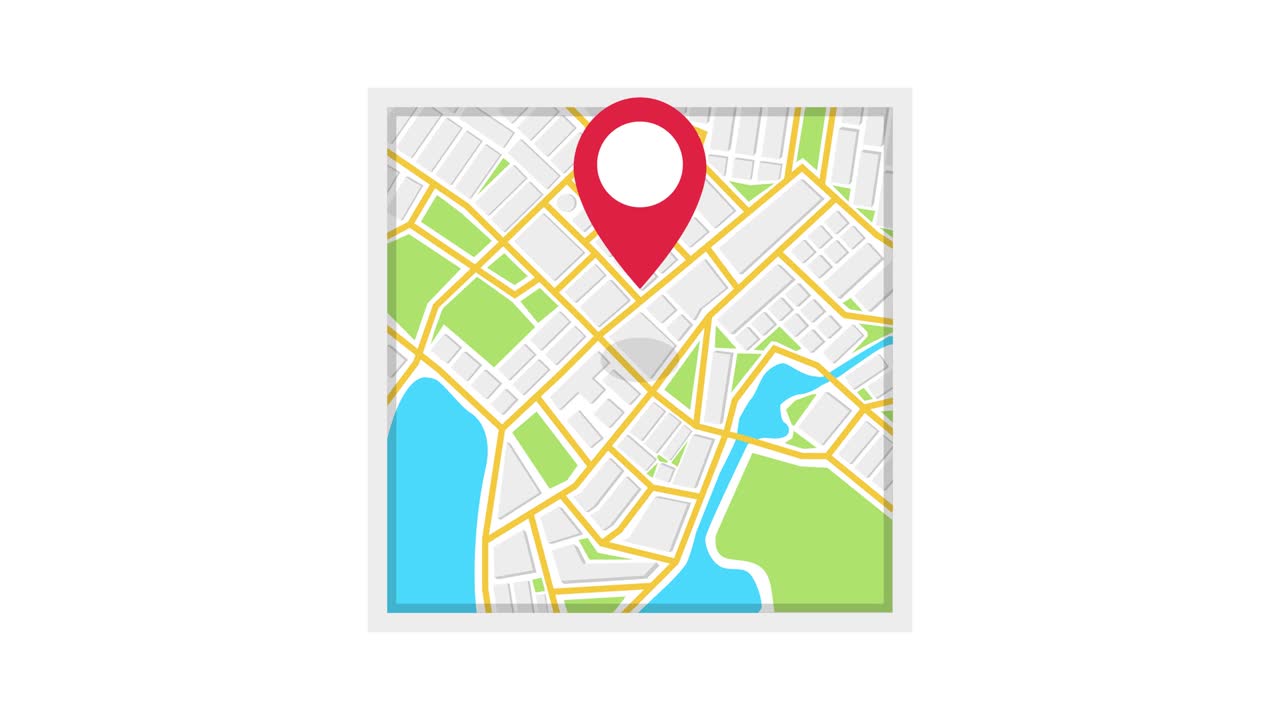 mapa de navegación y icono de punto de control rojo. animación de bucle en fondo blanco. resolución 4k.