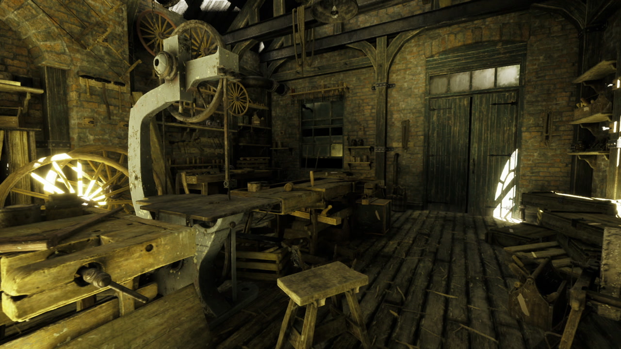 Historic mill interior filled with tools and gear mechanisms
