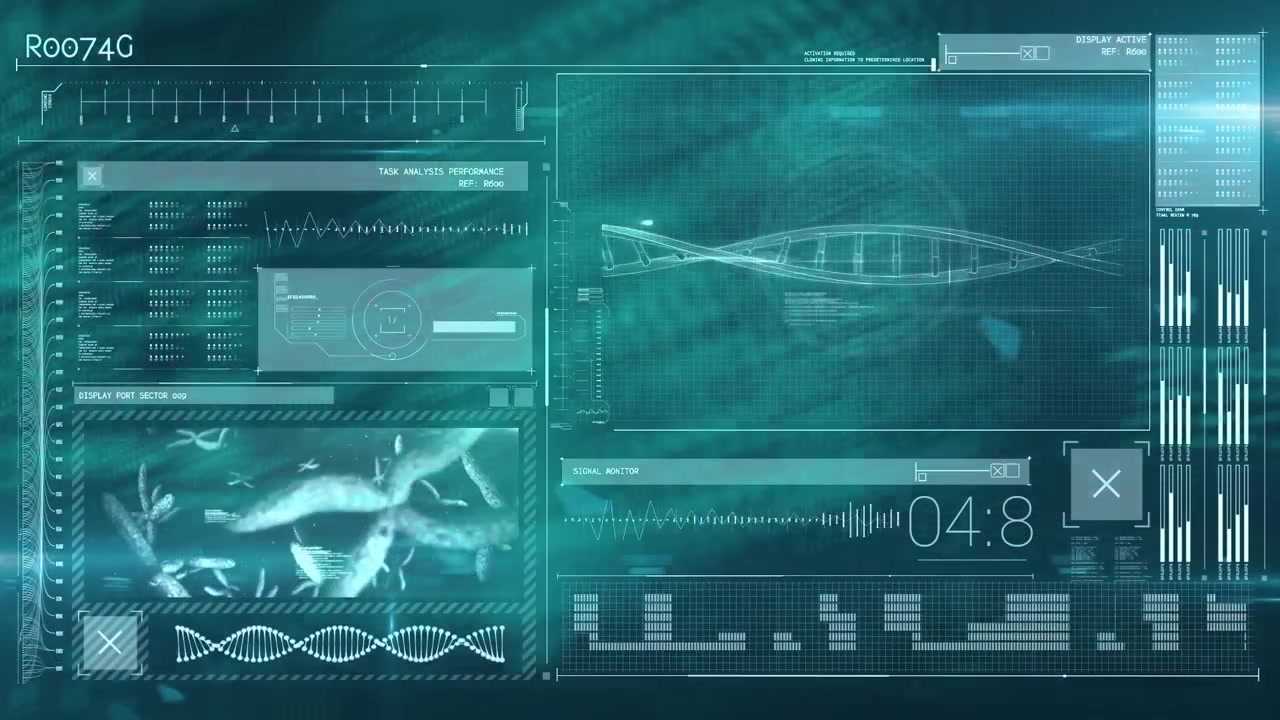 Animation of data processing and dna strand spinning
