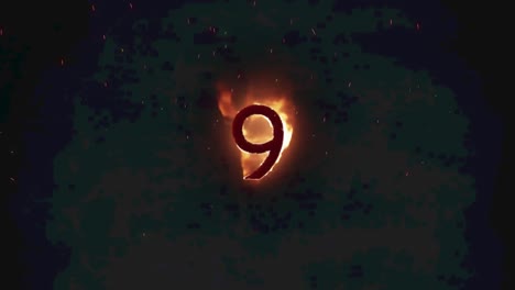 animación de 9 textos en llamas ardientes sobre un fondo oscuro
