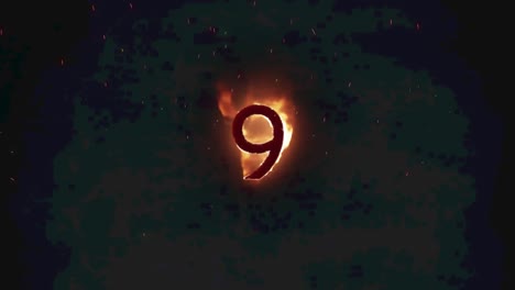 animation of 9 text in burning flames over dark background