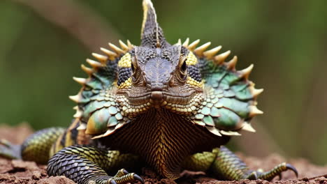 close-up of a colorful spiked lizard