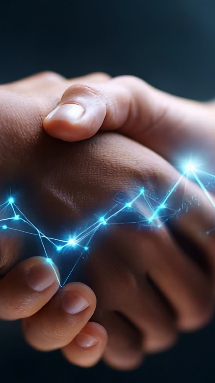 A Close-Up of Two Hands Shaking While Surrounded by a Dreamlike Electric Pulse, Signifying Connection, Partnership, and Digital Transformation in Modern Society