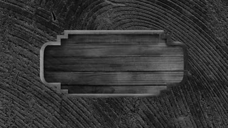 animation of wooden frame over changing wood grain pattern, black and white