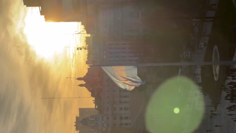 Argentinian-flag-in-Plaza-de-Mayo,-Buenos-Aires-during-sunset