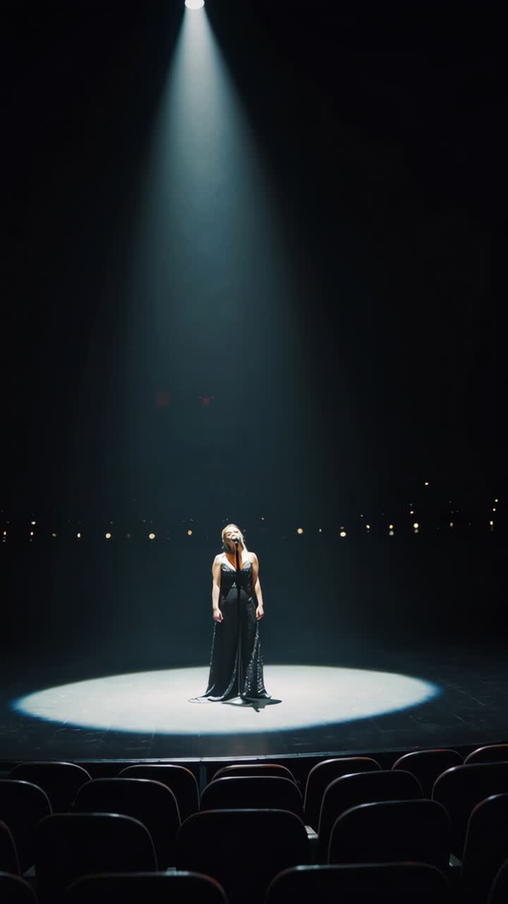 Solo Singer on Stage Under Spotlight