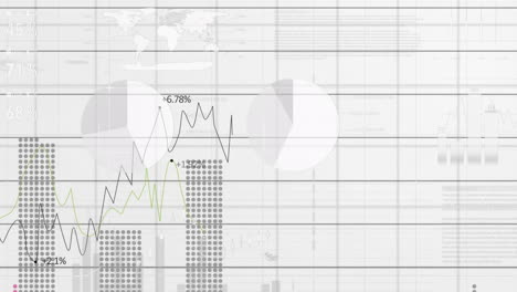 animación de múltiples gráficos de negocios que se mueven en el patrón de cuadrícula blanca