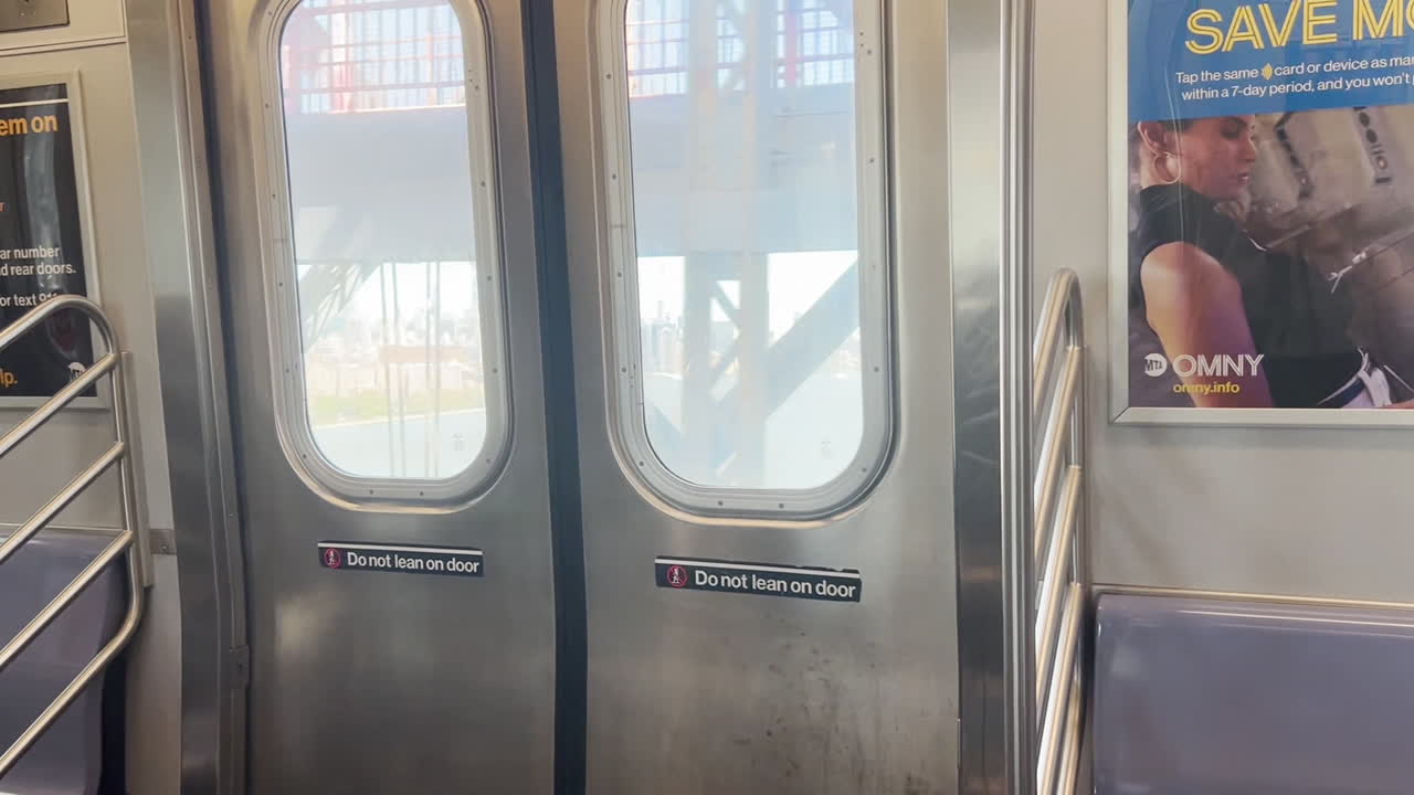 New York City subway train interior view