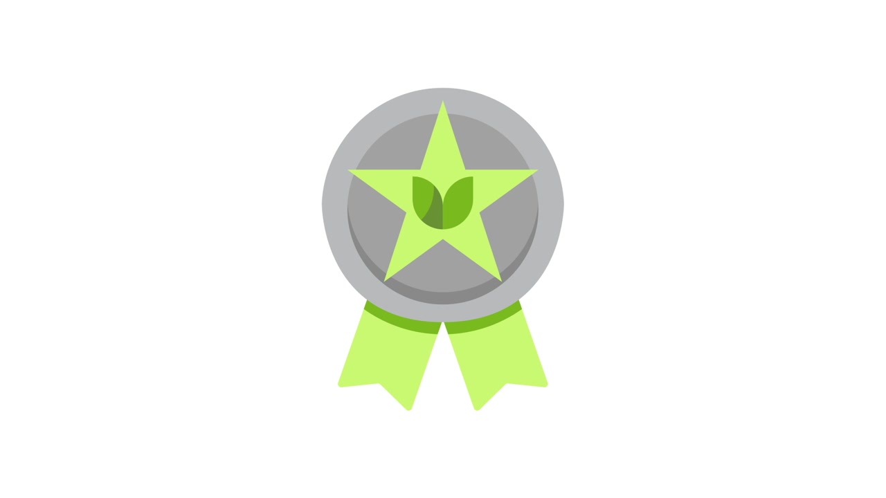 Animated Eco-Friendly Star Medal with Green Leaves and Ribbons