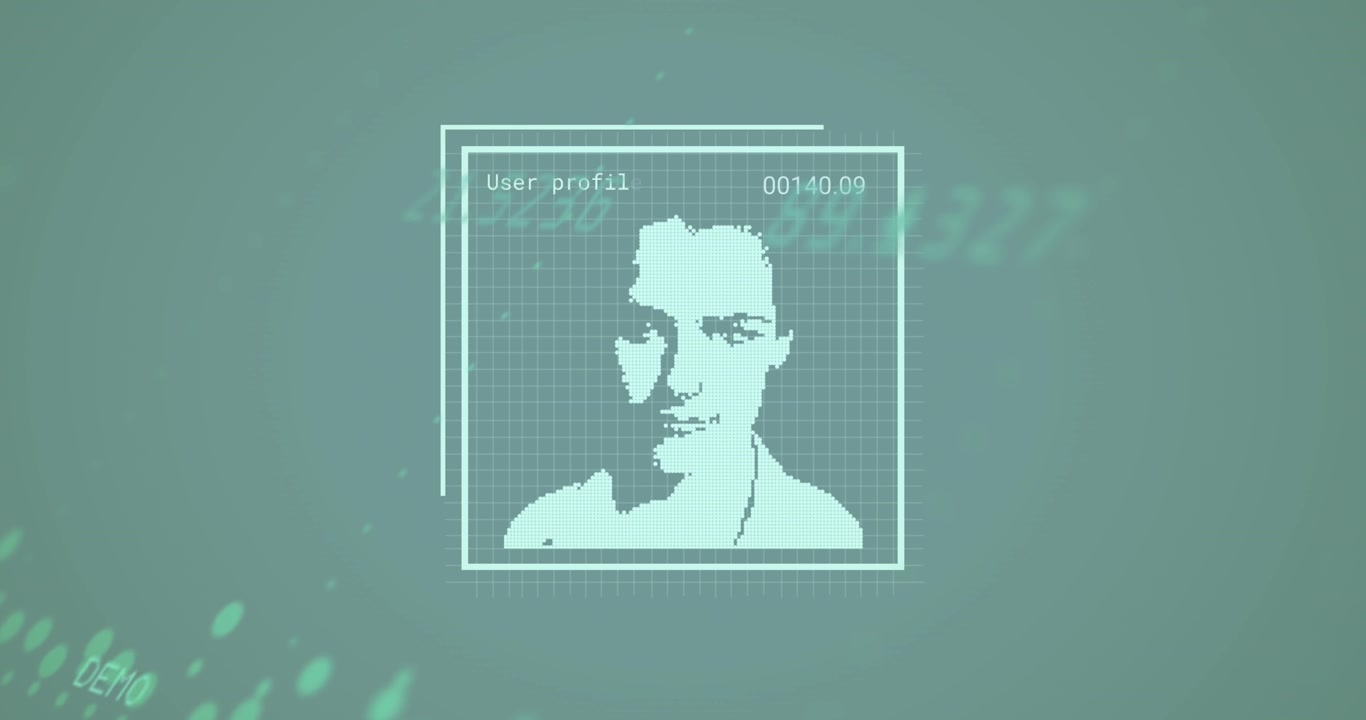 Animation of multiple people drawing in view finder and graph over abstract background