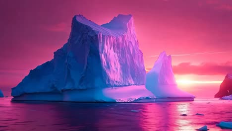 an iceberg floating in the ocean at sunset