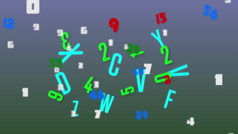 digital animation of multiple changing numbers and alphabets floating against blue background