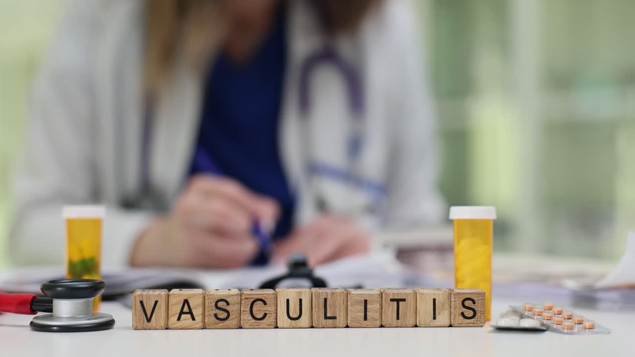 Vasculitis Spelled with Wooden Blocks on Doctor's Desk