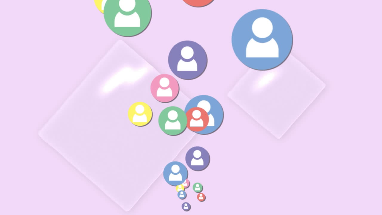 animación de una red de iconos de medios en un fondo colorido