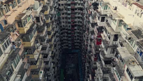 Aerial-of-an-old-apartment-complex-called-Yick-Fat-on-Quarry-Bay,-Hong-Kong,-China